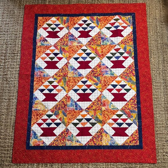 (HD) Handcrafted Quilt. Spring Fling & Red Baskets– A Collector’s Quilt - Picture 5 of 10